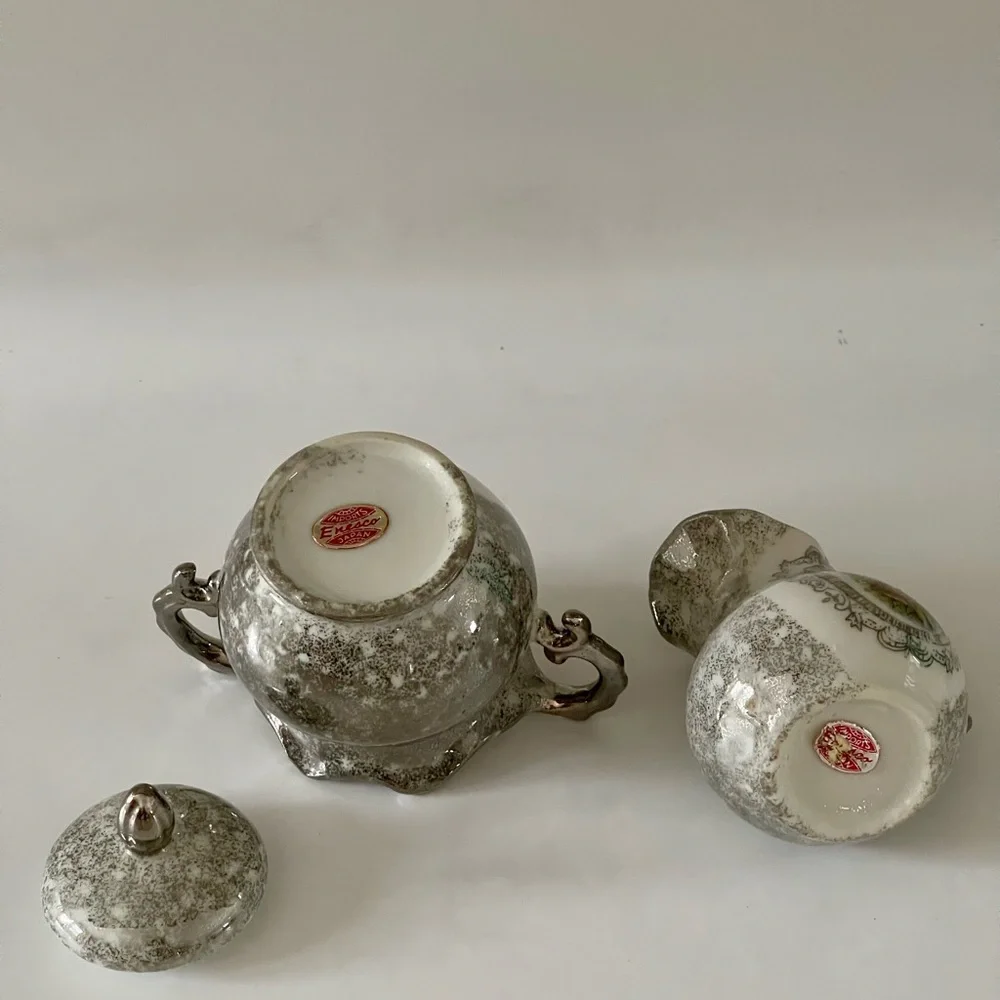 Vintage Enesco Japan 25th Wedding Anniversary Sugar Bowl & Creamer Set, 1950’s
